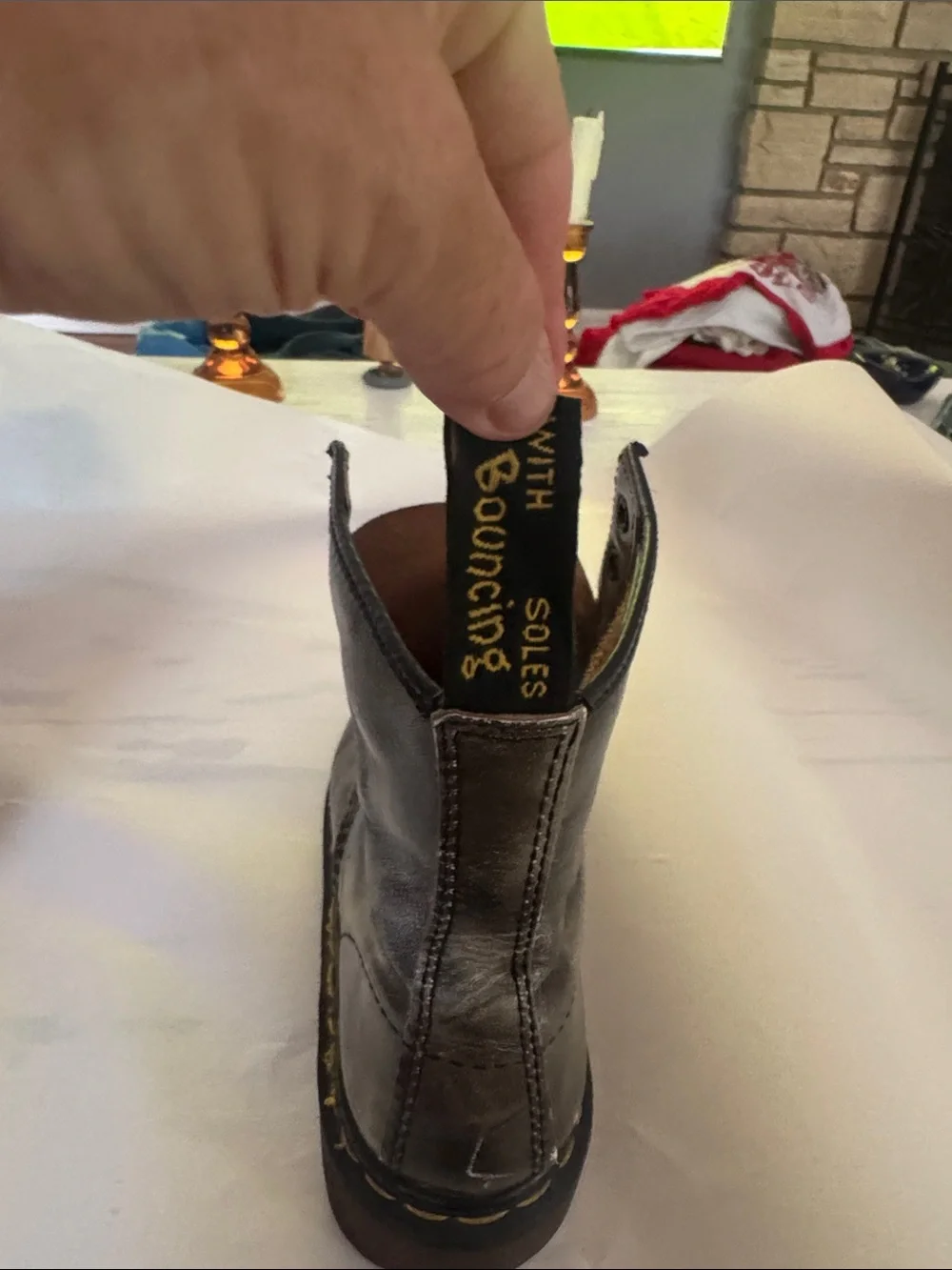 Dr. Martens Black and Gray Distressed Leather Boots unisex size 9.5 W, 7.5 M